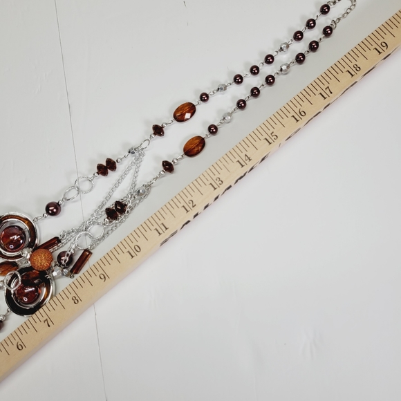 * Contemporary necklace 38" long multi strand orange & silver tone spinning - Picture 2 of 5